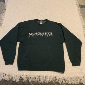Vintage FOTL Michigan State Spartans Crewneck Mens L Green Cotton Sweatshirt USA